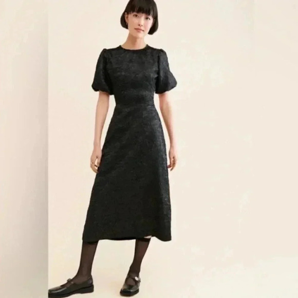NWT Lisa Says Gah Gwen Black Crinkle Puff Sleeve Open Back Midi Dress Size 3X - Picture 2 of 14